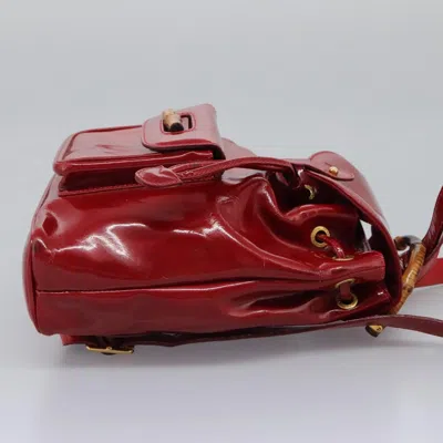 Pre-owned Gucci Bamboo Red Patent Leather Backpack Bag ()