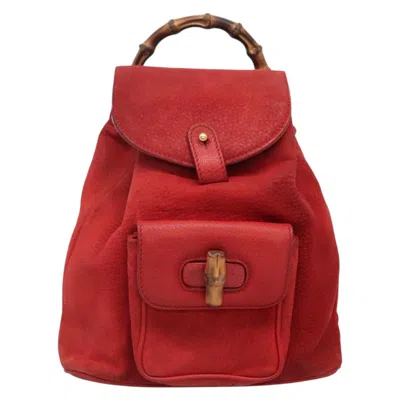 Pre-owned Gucci Bamboo Red Suede Backpack Bag ()