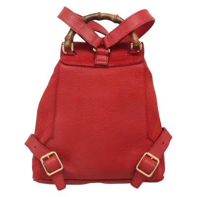 Pre-owned Gucci Bamboo Red Suede Backpack Bag ()