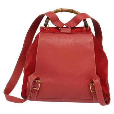 Pre-owned Gucci Bamboo Red Suede Backpack Bag ()