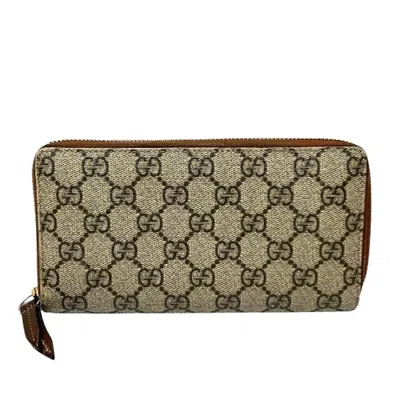 Pre-owned Gucci Beige Brown Pvc Long Wallet (bi-fold) () In Multi