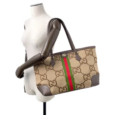 Pre-owned Gucci Beige Brown Canvas Tote Bag ()