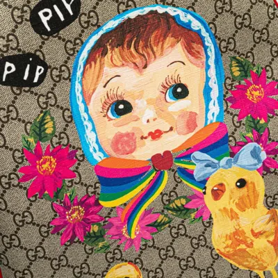 Pre-owned Gucci Beige Multi-color Red Color Pvc Leather Backpack ()