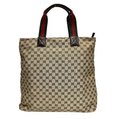 Pre-owned Gucci Brown Canvas Leather Tote Bag ()
