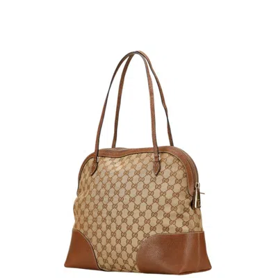 Pre-owned Gucci Gg Canvas Beige Brown Gg Canvas Leather Handbag Tote Bag ()