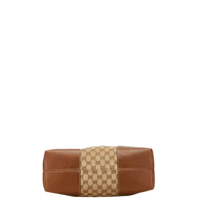 Pre-owned Gucci Gg Canvas Beige Brown Gg Canvas Leather Handbag Tote Bag ()