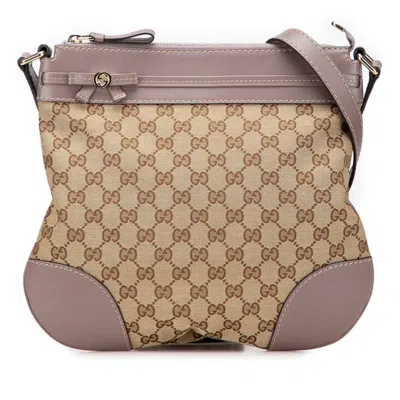 Pre-owned Gucci Gg Canvas Beige Pink Purple Leather Canvas Shoulder Bag ()