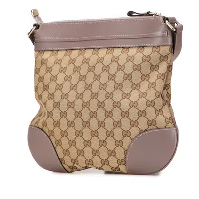 Pre-owned Gucci Gg Canvas Beige Pink Purple Leather Canvas Shoulder Bag ()