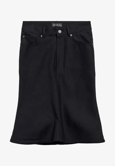 Balenciaga Flared Midi Skirt Featuring Five Pockets In Black