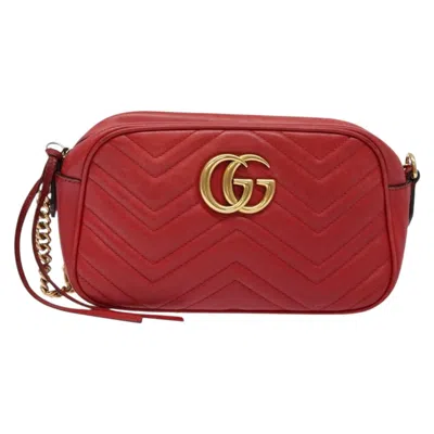 Pre-owned Gucci Gg Marmont Red Leather Shoulder Bag ()
