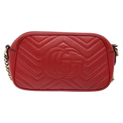 Pre-owned Gucci Gg Marmont Red Leather Shoulder Bag ()