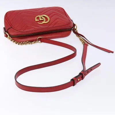 Pre-owned Gucci Gg Marmont Red Leather Shoulder Bag ()