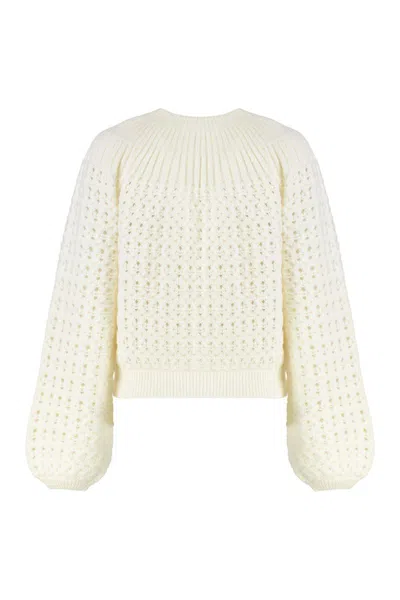 Chloé Milk-colored Wool And Cashmere Knit Cardigan In Neutral
