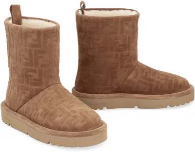 Fendi Apres Chic Ff Chamois Low Boots Shoes In Brown