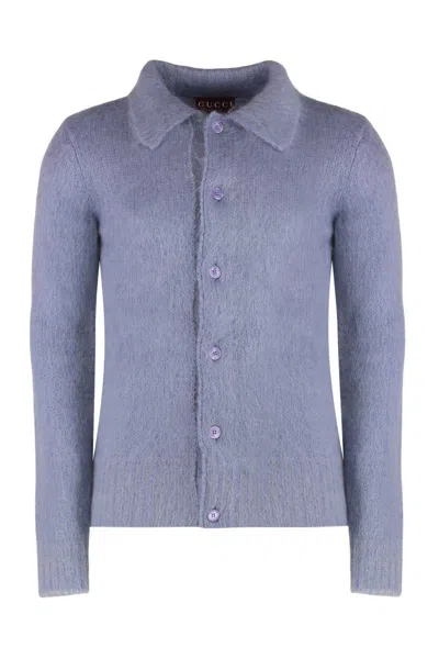 Gucci Cardigan In Brushed Mohair Wool In Purple