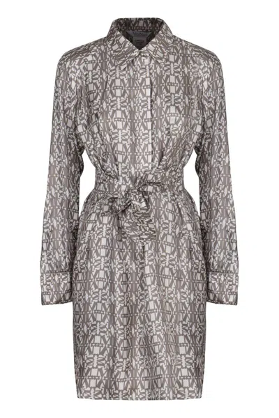 Max Mara Printed Silk Chemisier Dress In Gray