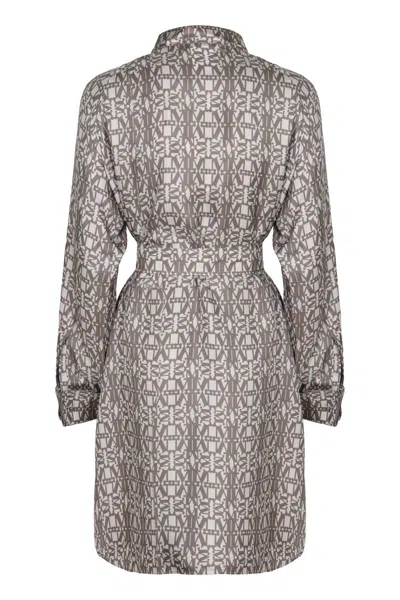Max Mara Printed Silk Chemisier Dress In Gray