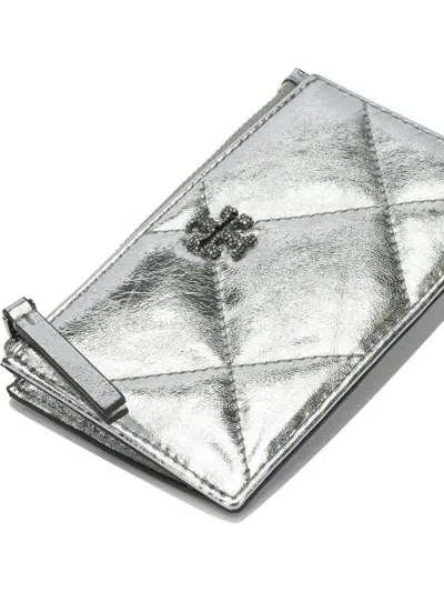 Tory Burch Metallic Quilted Wallets And Card Holders In Gray