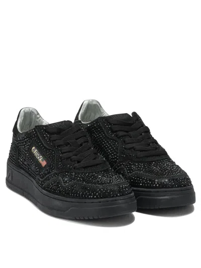 Autry Medalist Low Suede Trainers With Rhinestones In Black