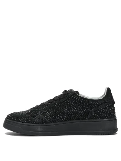 Autry Medalist Low Suede Trainers With Rhinestones In Black