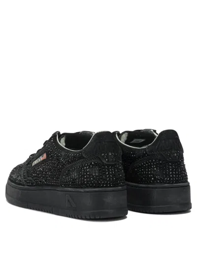 Autry Medalist Low Suede Trainers With Rhinestones In Black