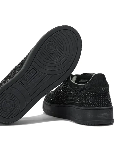 Autry Medalist Low Suede Trainers With Rhinestones In Black