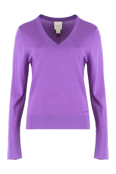 Calvin Klein Sweater In Wool In Purple