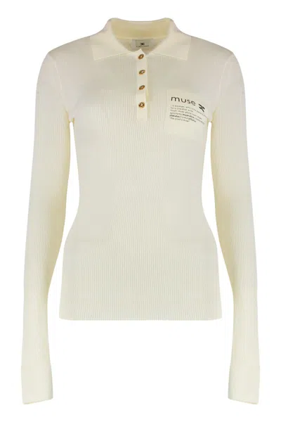 Elisabetta Franchi Long Sleeve Polo Shirt In Neutral