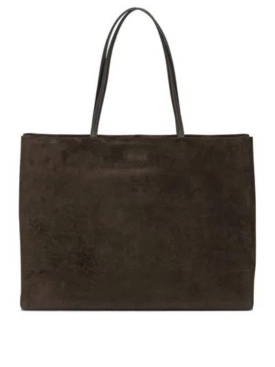 Tory Burch Suede Shoulder Bags With Dual Top Handles In Brown