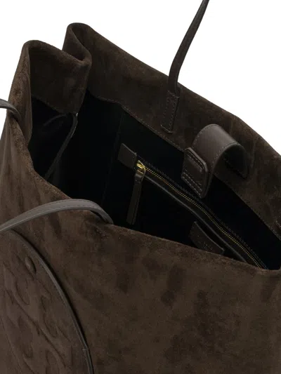 Tory Burch Suede Shoulder Bags With Dual Top Handles In Brown