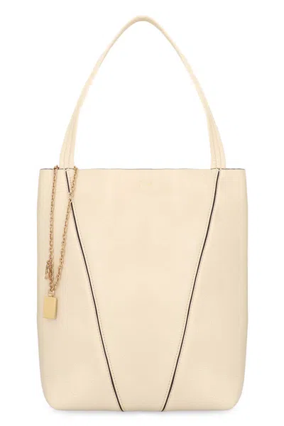 Chloé Spin Large Leather Tote Bag In Neutral