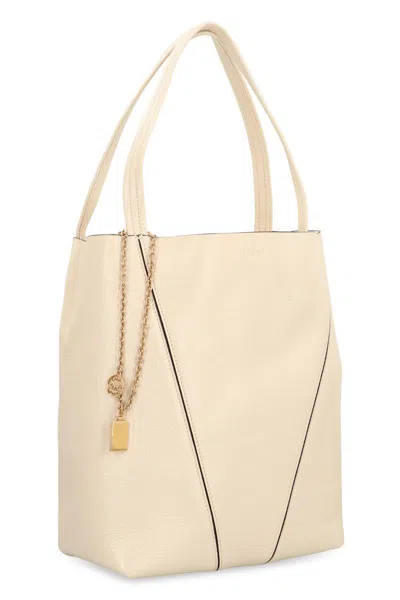 Chloé Spin Large Leather Tote Bag In Neutral