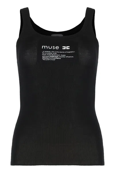 Elisabetta Franchi Sleeveless Top In Cotton In Black