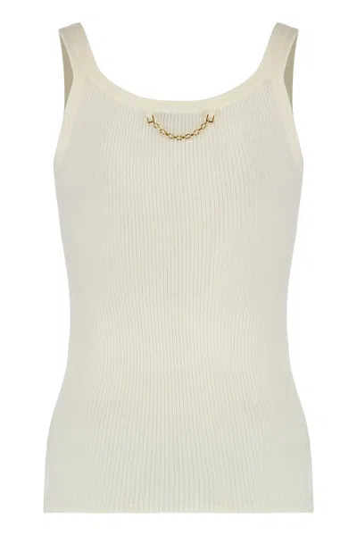 Elisabetta Franchi Sleeveless Top In Cotton In Neutral
