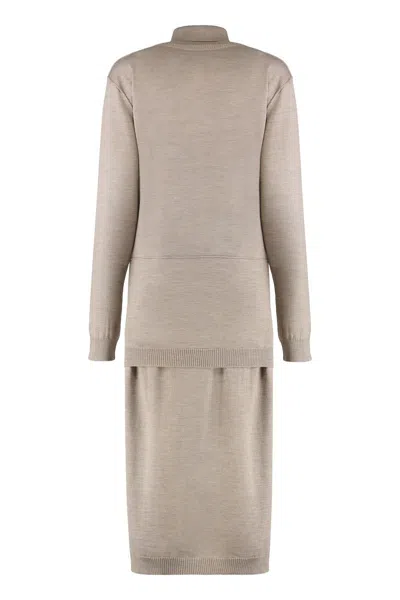 Lemaire Knit Midi Dress With Turtleneck And Belt In Gray