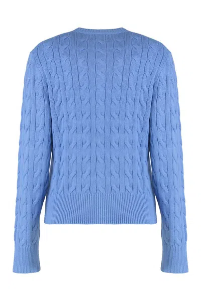 Polo Ralph Lauren Cardigan With Cable Knit In Cotton In Blue