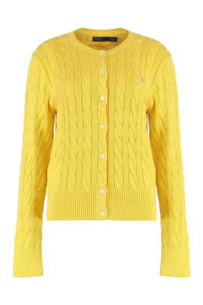 Polo Ralph Lauren Cardigan With Cable Knit In Cotton In Yellow
