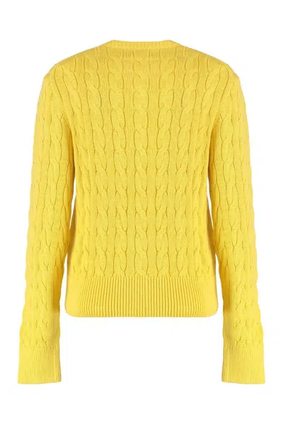 Polo Ralph Lauren Cardigan With Cable Knit In Cotton In Yellow