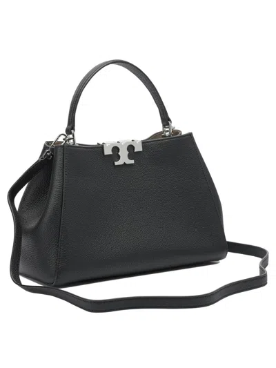 Tory Burch Eleanor Mini Satchel In Hammered Leather Black In Black