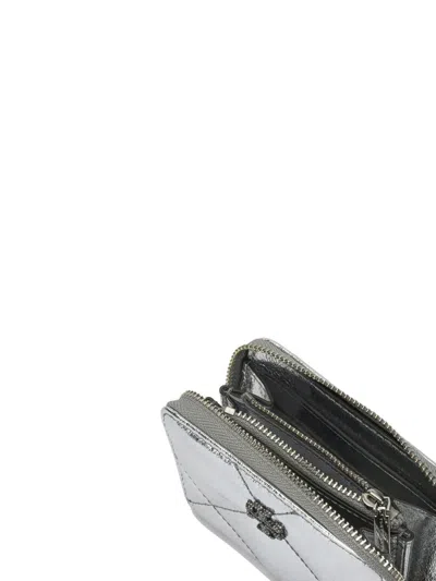 Tory Burch Small Kira Diamond Quilt Metallic Zip-around Wallet In Gray