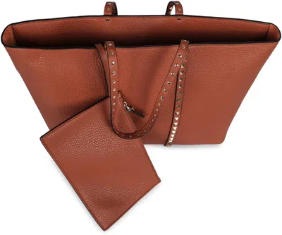 Valentino Garavani Shopping Rockstud Bag In Leather In Brown