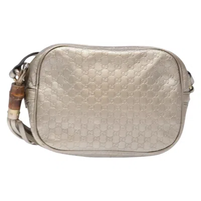 Pre-owned Gucci Micro Ssima Silver Canvas, Leather Shoulder Bag ()