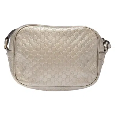 Pre-owned Gucci Micro Ssima Silver Canvas, Leather Shoulder Bag ()