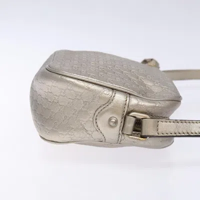 Pre-owned Gucci Micro Ssima Silver Canvas, Leather Shoulder Bag ()