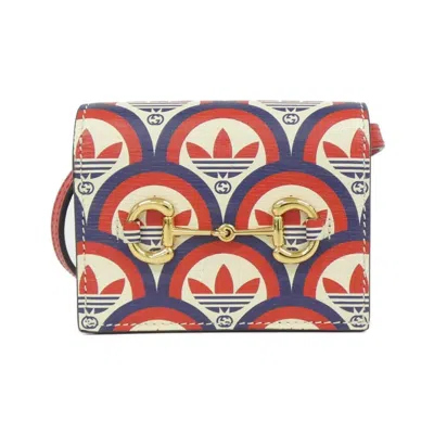 Pre-owned Gucci Navy Red Color White Leather Chain/shoulder Wallet ()