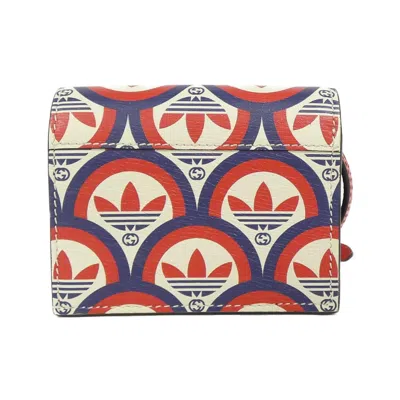 Pre-owned Gucci Navy Red Color White Leather Chain/shoulder Wallet ()