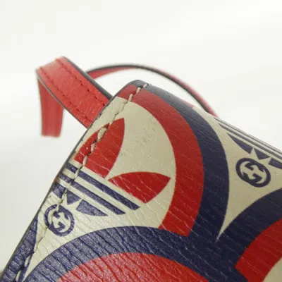 Pre-owned Gucci Navy Red Color White Leather Chain/shoulder Wallet ()