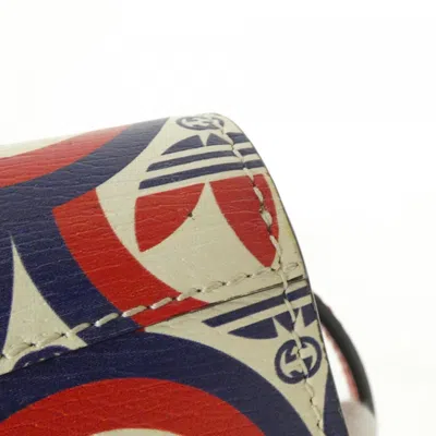 Pre-owned Gucci Navy Red Color White Leather Chain/shoulder Wallet ()