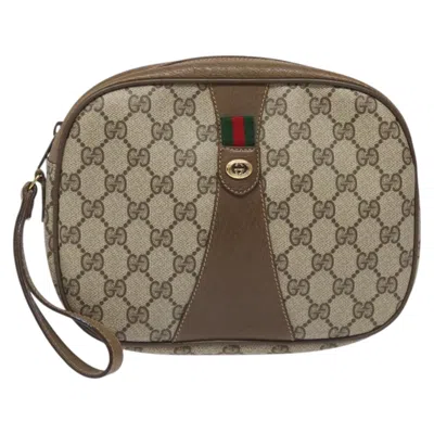 Pre-owned Gucci Ophidia Beige Canvas Clutch Bag () In Sand