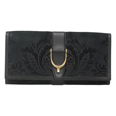 Pre-owned Gucci Stirrup Black Suede Clutch Bag ()